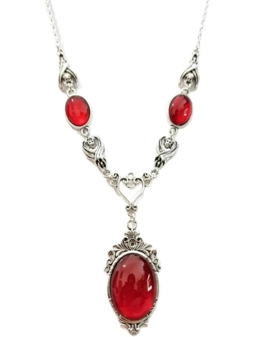Women's Red 2 Gothic Vampire Blood Cameo Pendant Vintage Witch Choker Necklace